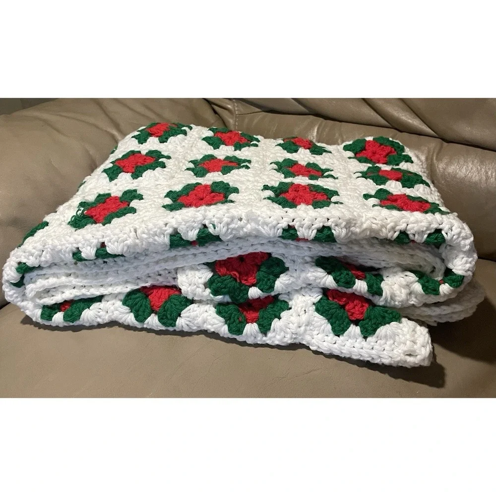 Handmade Crochet Christmas Afghan Throw Granny Square Blanket 45